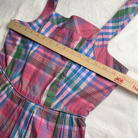 J.Crew Plaid Pleated Apron Sun Dress Size 2 Cotton Poplin Retro Preppy Pinup - Picture 8 of 9